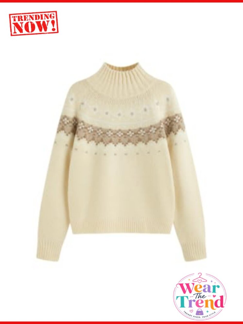 Wool Blend Fair Isle Sweater Long Sleeve Collared Pullover